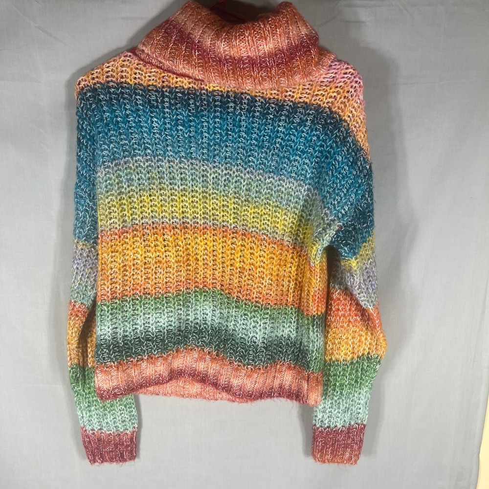 Sun + Moon Rainbow Space Dye Turtleneck Sweater XS Multi Color Chunky Knit
